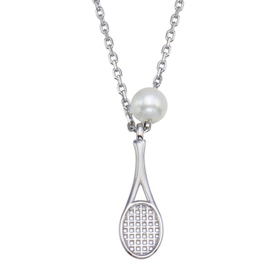 Sterling Silver Rhodium Plated Synthetic MOP Tennis Necklace