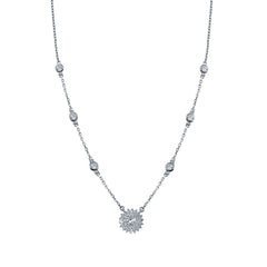 Sterling Silver Rhodium Plated CZ Disc Flower Necklace