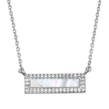 Sterling Silver Rhodium Plated Mother Of Pearl Halo Bar Necklace