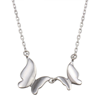 Sterling Silver Rhodium Plated Double Butterfly Necklace - silverdepot