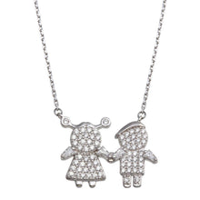Load image into Gallery viewer, Sterling Silver Rhodium Plated CZ Brother and Sister Family Necklace - silverdepot