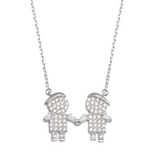 Load image into Gallery viewer, Sterling Silver Rhodium Plated CZ 2 Boys Family Necklace - silverdepot