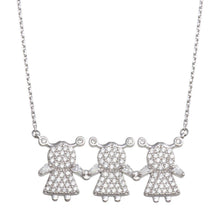 Load image into Gallery viewer, Sterling Silver Rhodium Plated CZ 3 Girls Family Necklace - silverdepot
