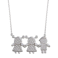Load image into Gallery viewer, Sterling Silver Rhodium Plated CZ 2 Girls 1 Boys Family Necklace - silverdepot