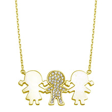 Load image into Gallery viewer, Sterling Silver Gold Plated CZ 2 Girls and 1 Boy Family Necklace