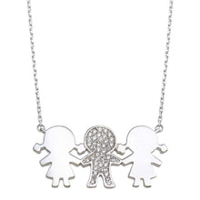 Load image into Gallery viewer, Sterling Silver Rhodium Plated CZ 2 Girls and 1 Boy Family Necklace - silverdepot