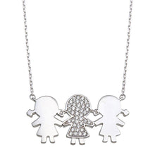 Load image into Gallery viewer, Sterling Silver Rhodium Plated CZ 3 Girls Family Necklace - silverdepot