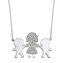 Load image into Gallery viewer, Sterling Silver Rhodium Plated CZ 2 Boys and Mom Family Necklace - silverdepot