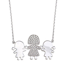 Load image into Gallery viewer, Sterling Silver Rhodium Plated CZ 2 Girls and Mom Family Necklace - silverdepot