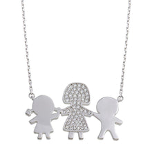 Load image into Gallery viewer, Sterling Silver Rhodium Plated CZ Boy, Girl and Mom Family Necklace - silverdepot
