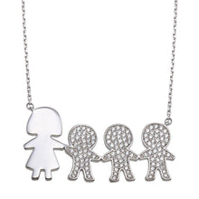 Load image into Gallery viewer, Sterling Silver Rhodium Plated CZ 3 Boys and Mom Family Necklace - silverdepot