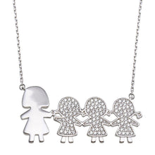 Load image into Gallery viewer, Sterling Silver Rhodium Plated CZ 3 Girls and Mom Family Necklace - silverdepot