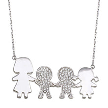 Load image into Gallery viewer, Sterling Silver Rhodium Plated CZ 2 Boys, Girl and Mom Family Necklace - silverdepot