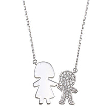 Load image into Gallery viewer, Sterling Silver Rhodium Plated CZ Boy and Mom Family Necklace - silverdepot