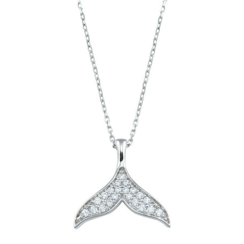 Sterling Silver Rhodium Plated Fishtail CZ Necklace