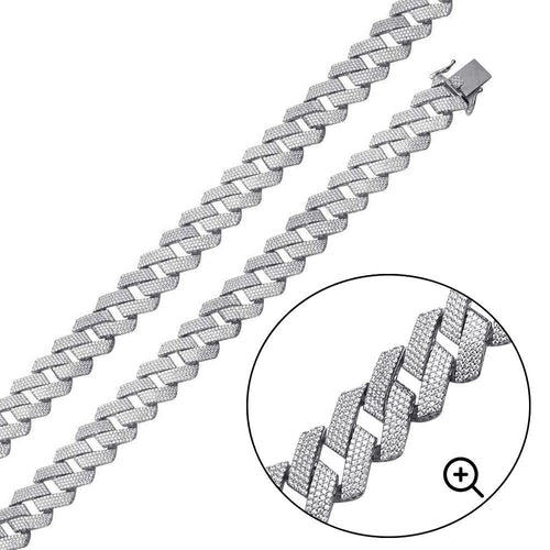 Sterling Silver Rhodium Plated CZ Encrusted Square Miami Cuban Link Hip Hop Chain Width-17mm