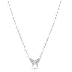 Sterling Silver Rhodium Plated CZ Butterfly Necklace
