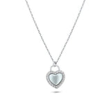 Sterling Silver Rhodium Plated Heart CZ Mother of Pearl Necklace