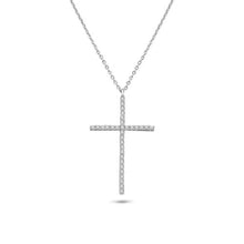 Load image into Gallery viewer, Sterling Silver Rhodium Plated Cross CZ Necklace