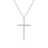 Sterling Silver Rhodium Plated Cross CZ Necklace