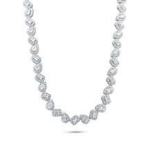 Load image into Gallery viewer, Sterling Silver Rhodium Plated Teardrop and Baguette CZ Stone Encrusted 7.4mm Adjustable Tennis Necklace