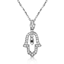 Load image into Gallery viewer, Sterling Silver Rhodium Plated Open Hamsa CZ Necklace