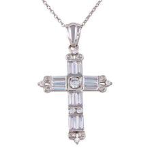 Load image into Gallery viewer, Sterling Silver Rhodium Plated CZ Cross Necklace