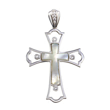 Load image into Gallery viewer, Sterling Silver Rhodium Plated MOP CZ Cross Pendant