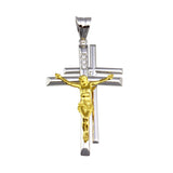 Sterling Silver Two Toned Plated Double Cross Pendant