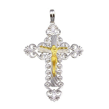Load image into Gallery viewer, Sterling Silver Two Toned Plated Double Cross Pendant