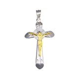 Sterling Silver Two Toned Plated Heart Edge CrossPendant
