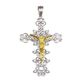 Sterling Silver Two Toned Plated CZ Cross Pendant