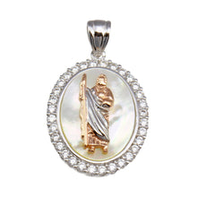 Load image into Gallery viewer, Sterling Silver Synthetic MOP Two-Toned St. Jude Oval Medallion Pendant
