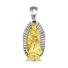 Load image into Gallery viewer, Sterling Silver Two Toned Plated Lady of Guadalupe CZ Pendant