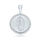 Sterling Silver Rhodium Plated CZ Lady Of Guadalupe Medallion Pendant