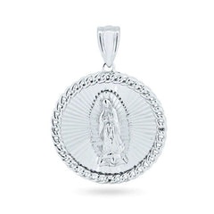 Sterling Silver Rhodium Plated CZ Lady Of Guadalupe Medallion Pendant