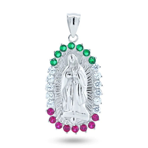 Sterling Silver Rhodium Plated CZ Lady Of Guadalupe Pendant