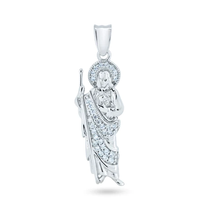 Load image into Gallery viewer, Sterling Silver Rhodium Plated CZ St Jude Pendant