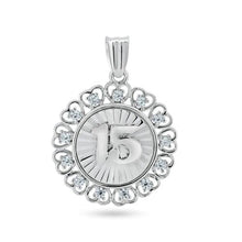 Load image into Gallery viewer, Sterling Silver Rhodium Plated CZ Disc Quinceanera Pendant