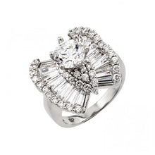 Load image into Gallery viewer, Sterling Silver Elegant Micro Paved Bageutte Czs Butterfly Design with Centered Solitaire Round Cut Clear CzAnd Ring Dimensions of 13.5MMx13.9MM