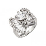 Sterling Silver Elegant Micro Paved Bageutte Czs Butterfly Design with Centered Solitaire Round Cut Clear CzAnd Ring Dimensions of 13.5MMx13.9MM