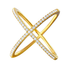 Load image into Gallery viewer, Sterling Silver Nickel Free Gold Plated 4 Way Shaped Ring With Clear CZAnd Width 1mmAnd Diameter 31.3mmAnd Thickness 1.4mm