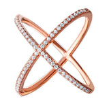 Sterling Silver Nickel Free Rose Gold Plated 4 Way Shaped Ring With Clear CZAnd Width 1mmAnd Diameter 31.3mmAnd Thickness 1.4mm