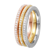 Load image into Gallery viewer, Sterling Silver Rhodium Plated Tri Color Round Stackable Eternity Ring