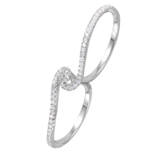 Load image into Gallery viewer, Sterling Silver Rhodium Plated Two Finger Shaped Ladies Ring With CZ Stones