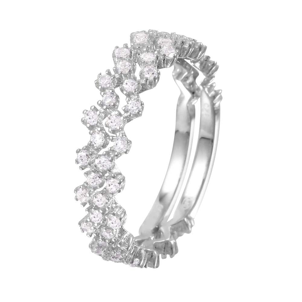 Sterling Silver Rhodium Plated Zig Zag Shaped Stackable Ring With CZ Stones