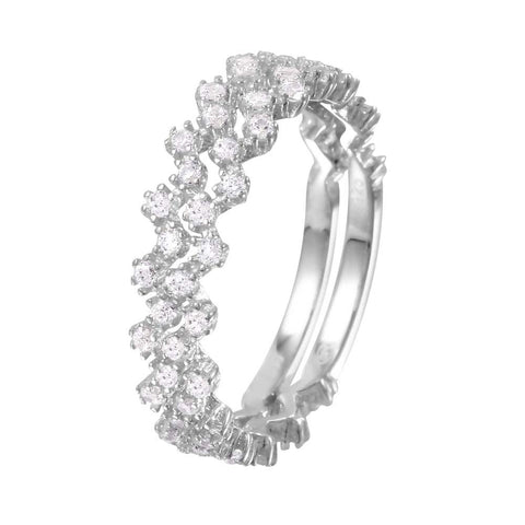 Sterling Silver Rhodium Plated Zig Zag Shaped Stackable Ring With CZ Stones