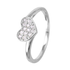 Sterling Silver Rhodium Plated Trendy Micro Pave Heart Ring