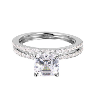 Sterling Silver Rhodium Plated Princess Cut Clear Cz Pave Stackable Band Bridal Ring