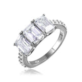 Sterling Silver Rhodium Plated Three Rectangle Shaped Ring With CZ StonesAnd Dimensions 7.5mm